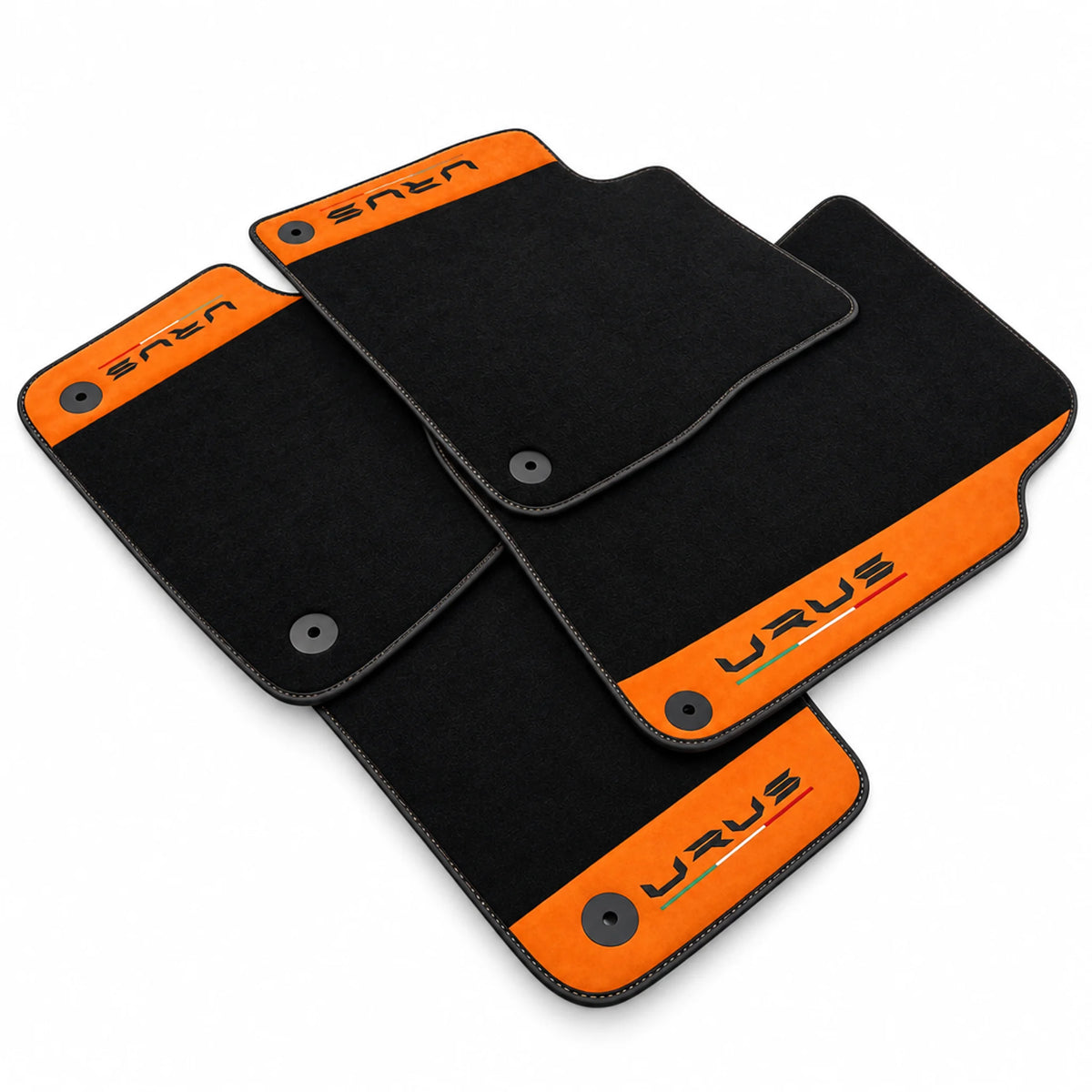 Black Floor Mats For Lamborghini Urus With Orange Alcantara Leather - AutoWin