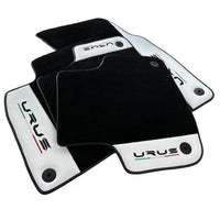 Black Floor Mats for Lamborghini Urus With White Leather - AutoWin