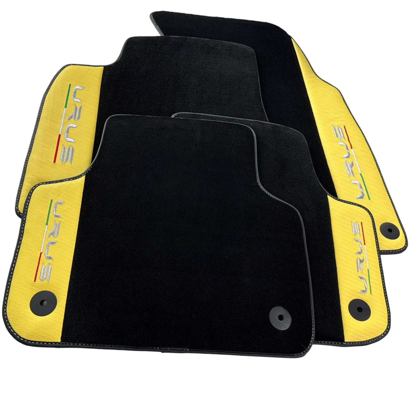 Black Floor Mats for Lamborghini Urus With Yellow Leather - AutoWin