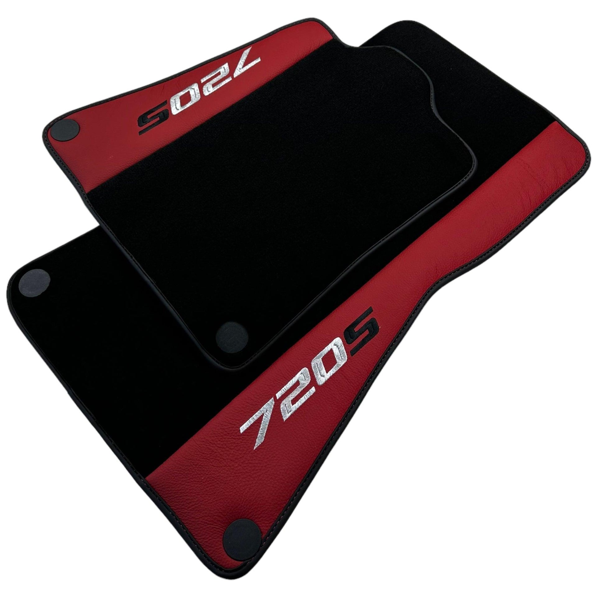 Black Floor Mats For McLaren 720S (2017-2021) With Red Leather - AutoWin