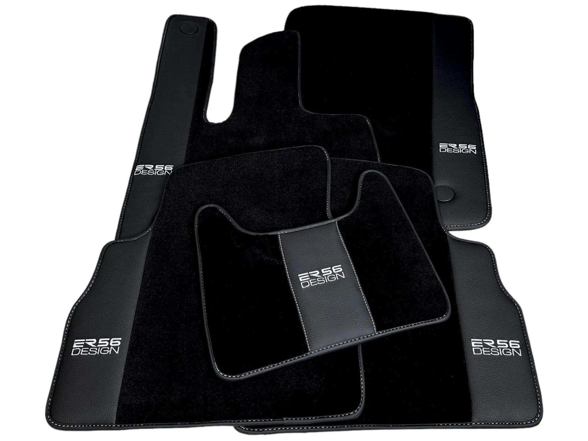 Black Floor Mats For Mercedes-Benz G Class W463 (2008-2018) With Leather Borders ER56 Design - AutoWin