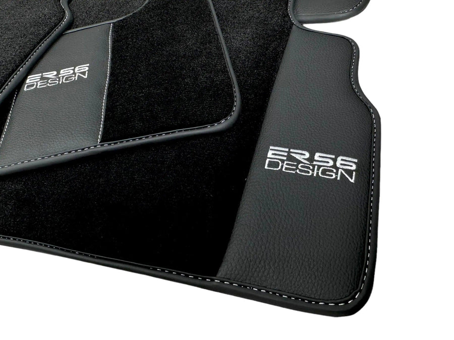 Black Floor Mats For Mercedes-Benz G Class W463 (2008-2018) With Leather Borders ER56 Design - AutoWin