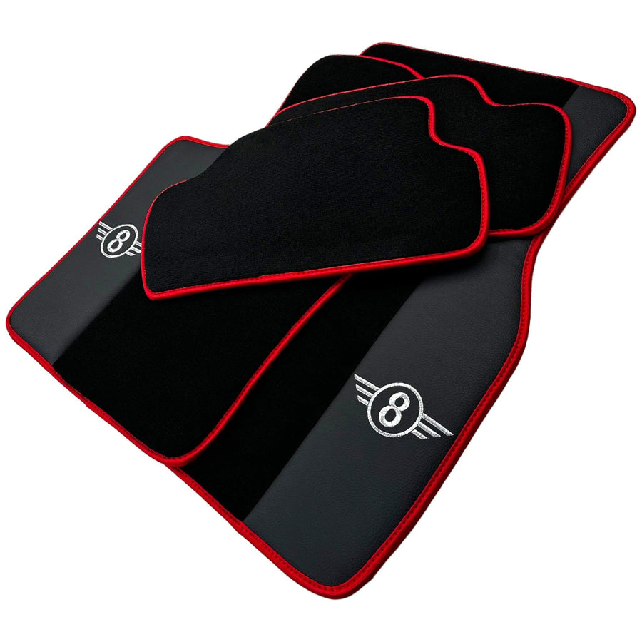 Black Floor Mats for Mini Clubman F54 (2019-2023) With Leather | Red Trim - AutoWin