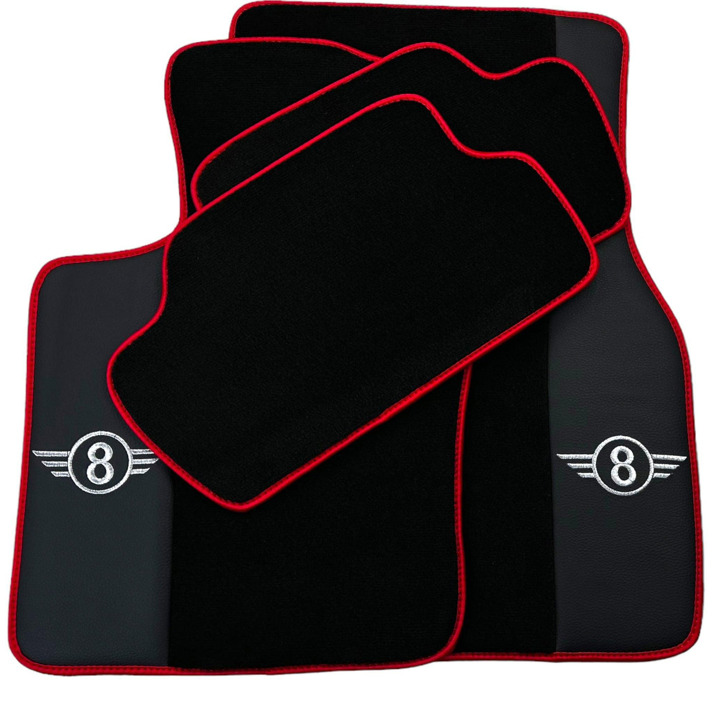 Black Floor Mats for Mini Cooper F56 (2013-2022) with Leather and Red Trim - AutoWin