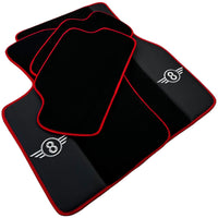 Black Floor Mats for Mini Cooper / One F56 3-doors (2014-2023) With Leather | Red Trim - AutoWin