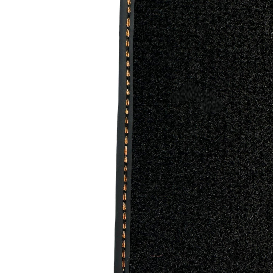 Black Floor Mats for Porsche 718 Cayman (2017-2023) with Orange Alcantara Leather ER56 Design - AutoWin