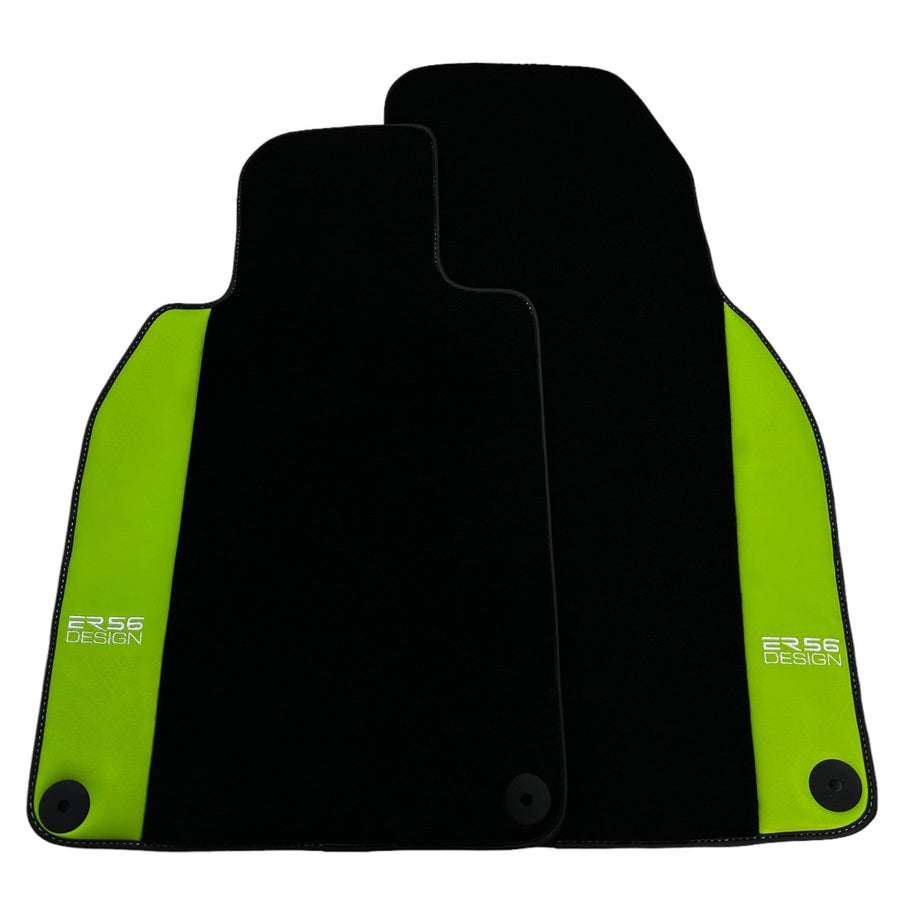 Black Floor Mats for Porsche 911 - 992 (2019-2024) with Green Leather ER56 Design - AutoWin