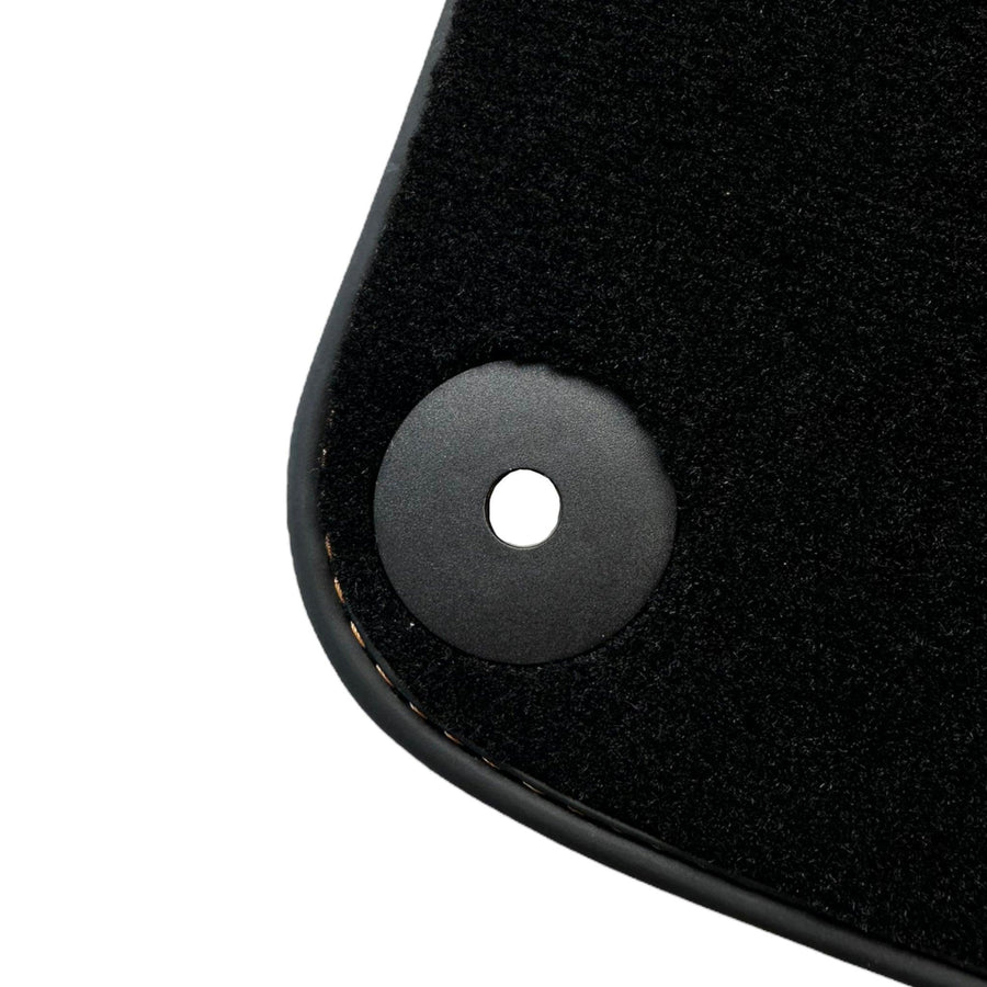 Black Floor Mats for Porsche 981 Boxster (2013-2016) with Orange Alcantara Leather ER56 Design - AutoWin