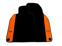 Black Floor Mats for Porsche 981 Boxster (2013-2016) with Orange Alcantara Leather ER56 Design - AutoWin