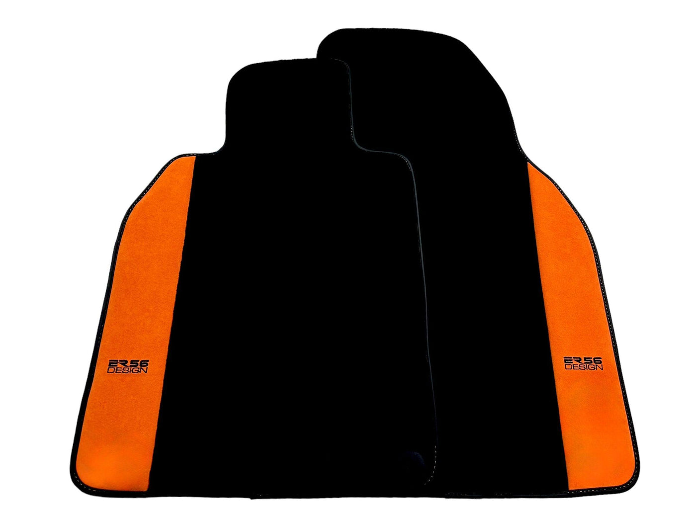 Black Floor Mats for Porsche 981 Cayman (2012–2016) with Orange Alcantara Leather ER56 Design - AutoWin