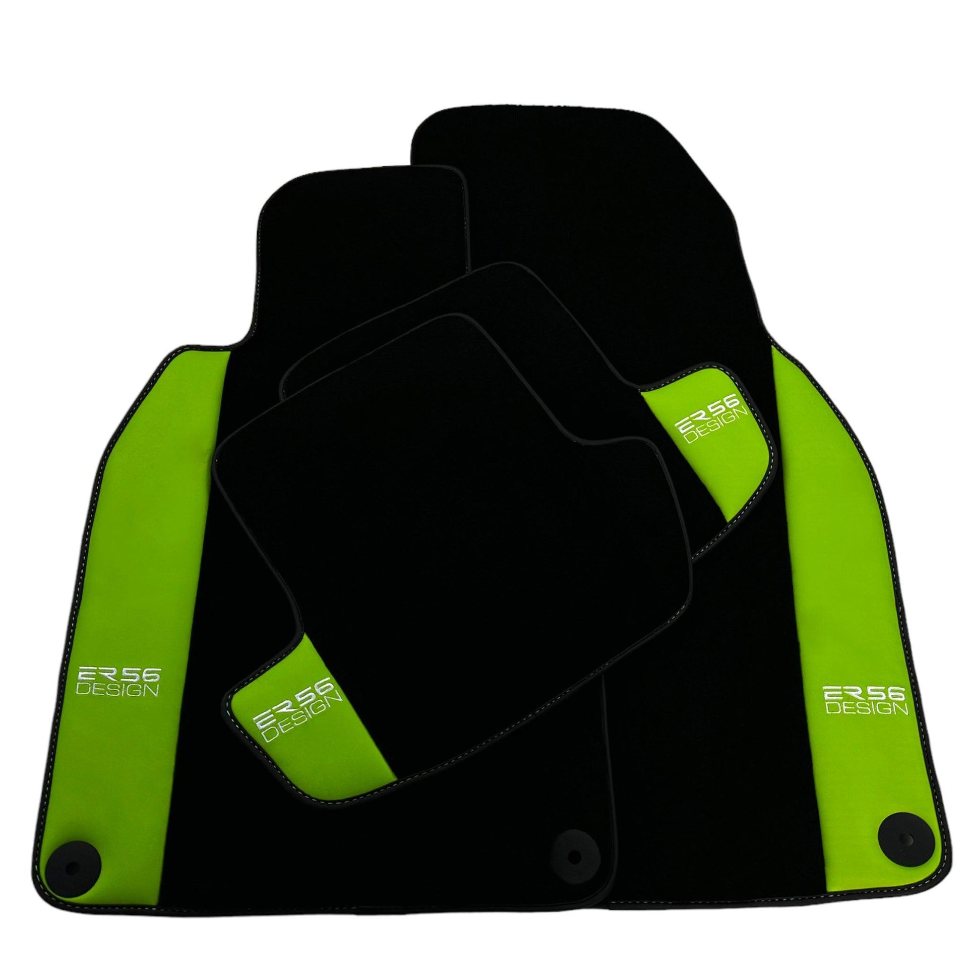 Black Floor Mats for Porsche Cayenne (2010-2018) with Green Leather ER56 Design - AutoWin