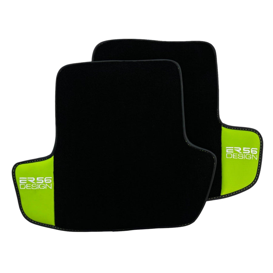 Black Floor Mats for Porsche Cayenne (2010-2018) with Green Leather ER56 Design - AutoWin