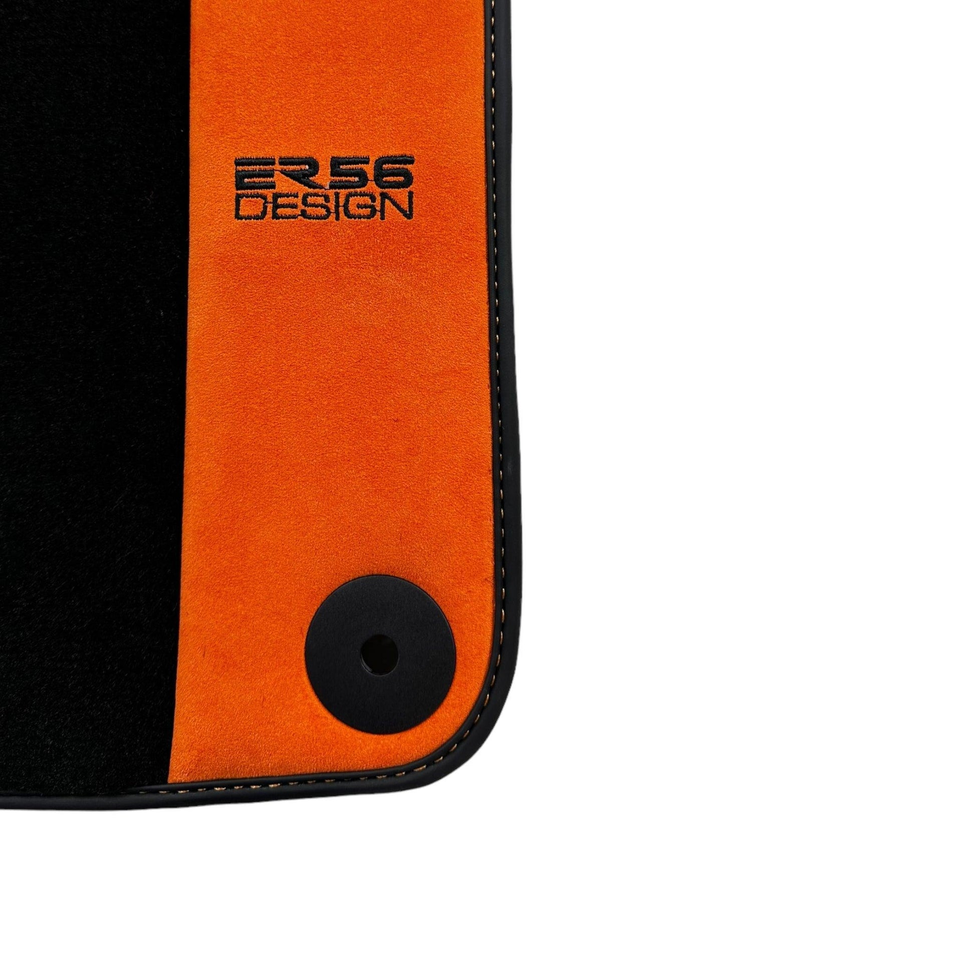 Black Floor Mats for Porsche Cayenne (2018-2023) with Orange Alcantara Leather ER56 Design - AutoWin