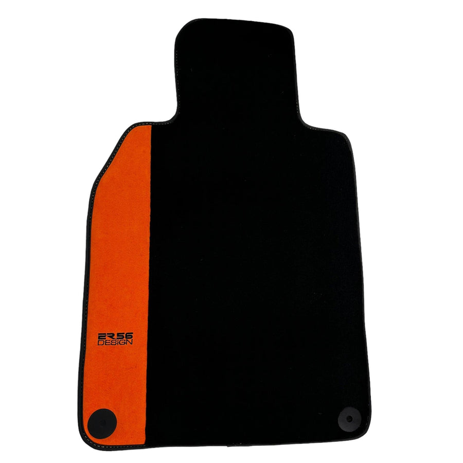 Black Floor Mats for Porsche Cayenne (2018-2023) with Orange Alcantara Leather ER56 Design - AutoWin