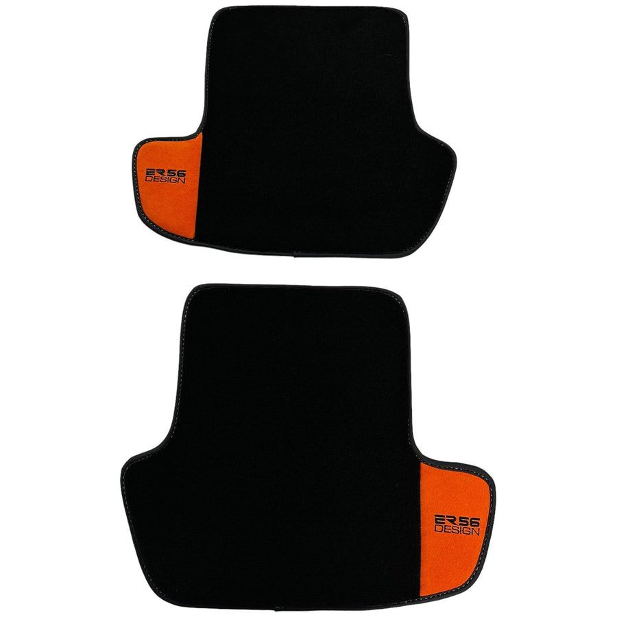 Black Floor Mats for Porsche Cayenne (2018-2023) with Orange Alcantara Leather ER56 Design - AutoWin