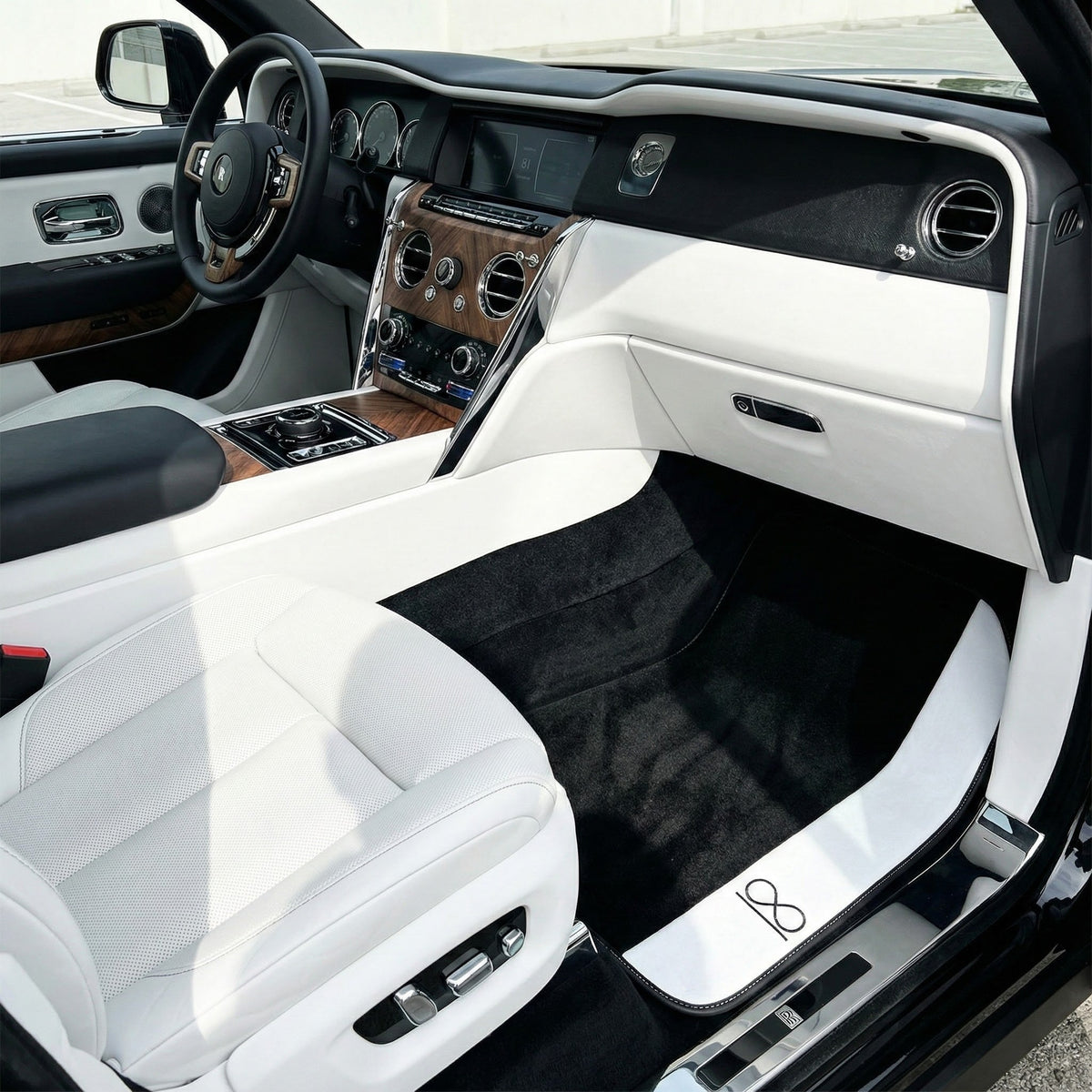 Black Floor Mats For Rolls Royce Black Badge Cullinan White Leather
