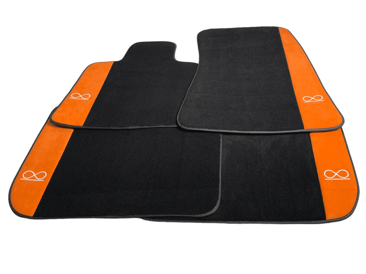 Black Floor Mats For Rolls Royce Black Badge Phantom VIII (2017-2024) Orange Alcantara