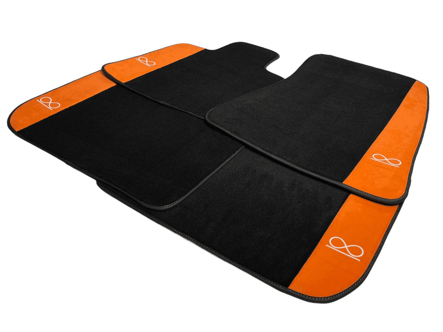 Black Floor Mats For Rolls Royce Black Badge Phantom VIII (2017-2024) Orange Alcantara