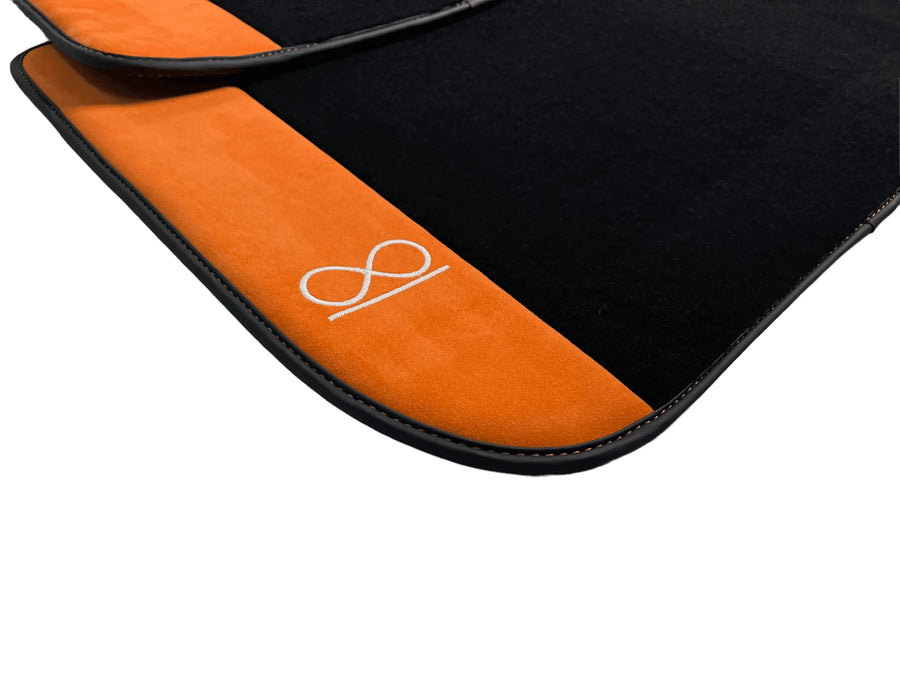 Black Floor Mats For Rolls Royce Black Badge Phantom VIII (2017-2024) Orange Alcantara