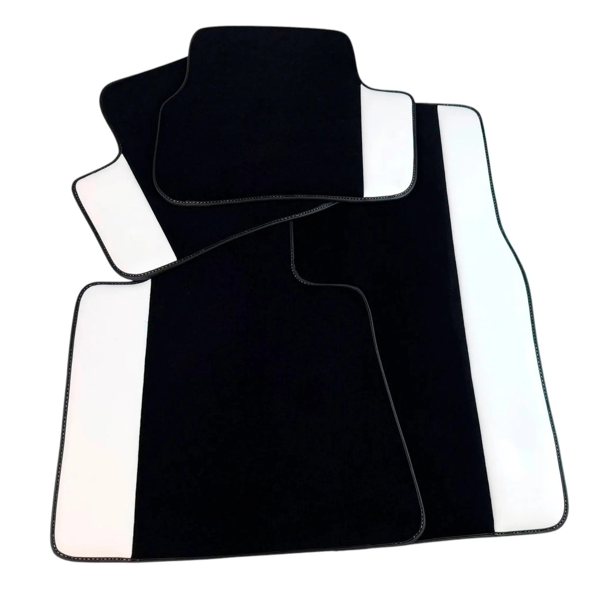Black Floor Mats for Rolls Royce Ghost Series I (2010–2020) with White Leather