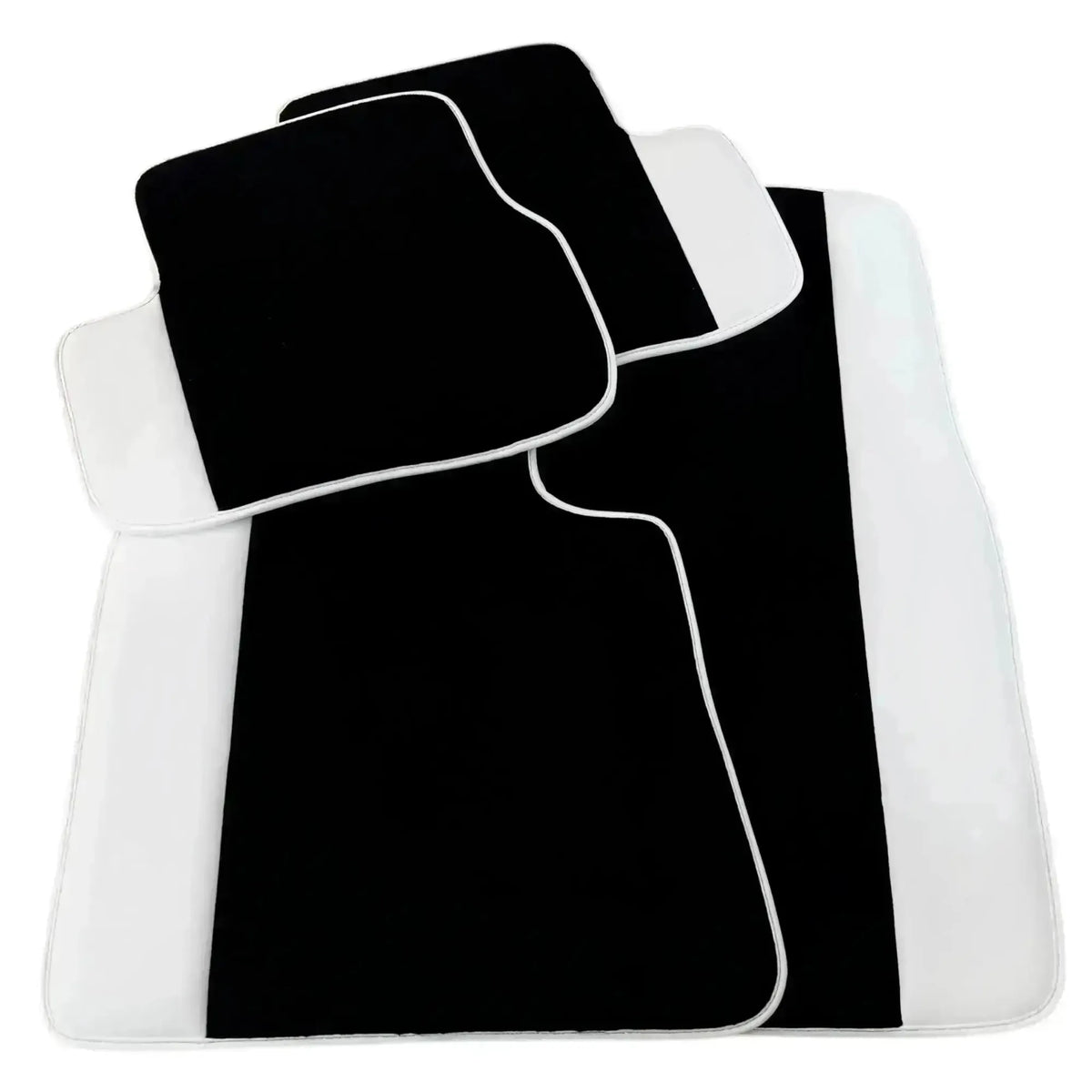 Black Floor Mats for Rolls Royce Ghost Series II (2021-2024) with White Leather | White Trim