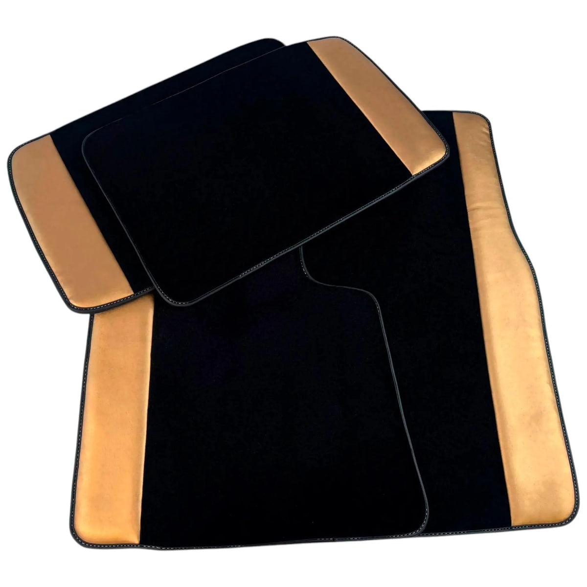 Black Floor Mats for Rolls Royce Phantom Sedan (2003-2016) with Golden Leather