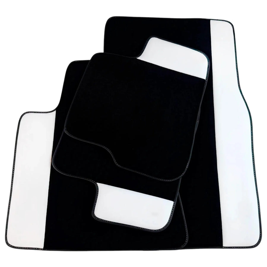 Black Floor Mats for Rolls Royce Shadow (1965-1977) with White Leather