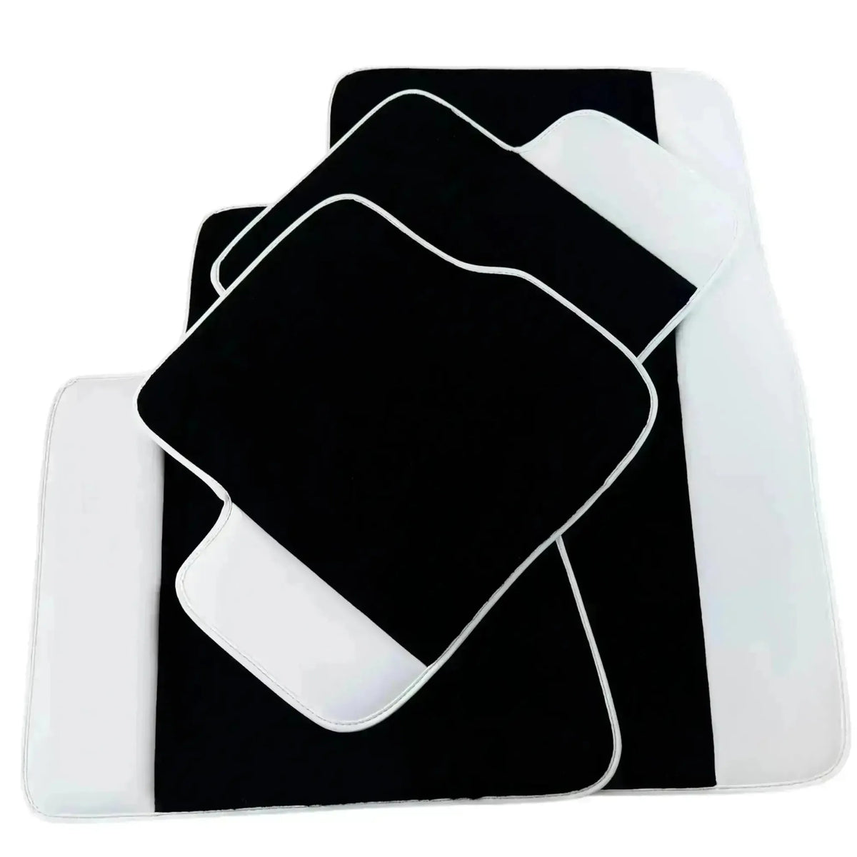 Black Floor Mats for Rolls Royce Wraith (2013-2023) with White Leather | White Trim