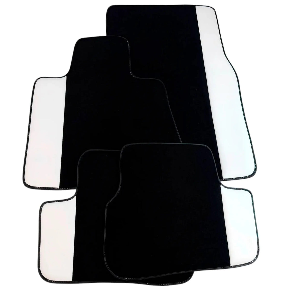 Black Floor Mats for Rolls Royce Wraith (2013–2023) with White Leather