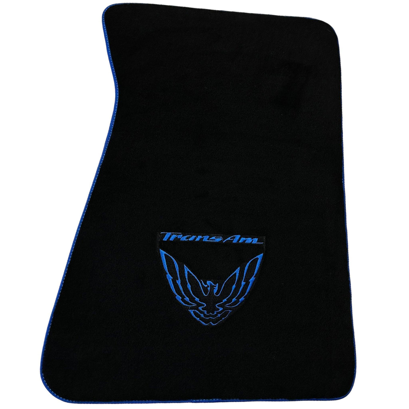 Black Floor Mats with Blue Trim for Pontiac FireBird (1970-1981) with Trans Am Logo - AutoWin