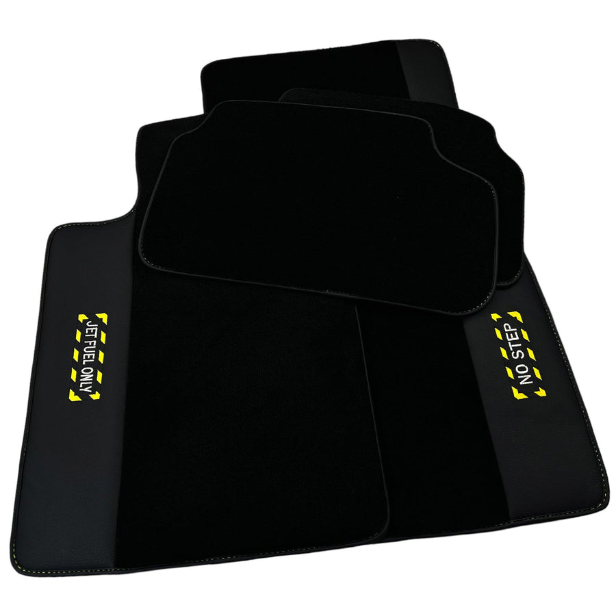 Black Floor Mats with Leather for BMW U06 (2022-2026) - "Jet Fuel Only" - AutoWin