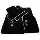 Black Floor Mats with White Trim For Ford Mustang V (2004-2010) With Pony - AutoWin