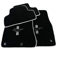 Black Floor Mats with White Trim for Ford Mustang V FL (2011-2014) With Pony - AutoWin
