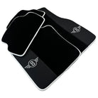 Black Floor Mats for Mini Cooper F56 (2013-2022) with Leather | White Trim - AutoWin