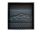 Black Leather Ferrari 458 Inspired Wall Art: Embroidered Yellow Stitch Luxury Decor - AutoWin