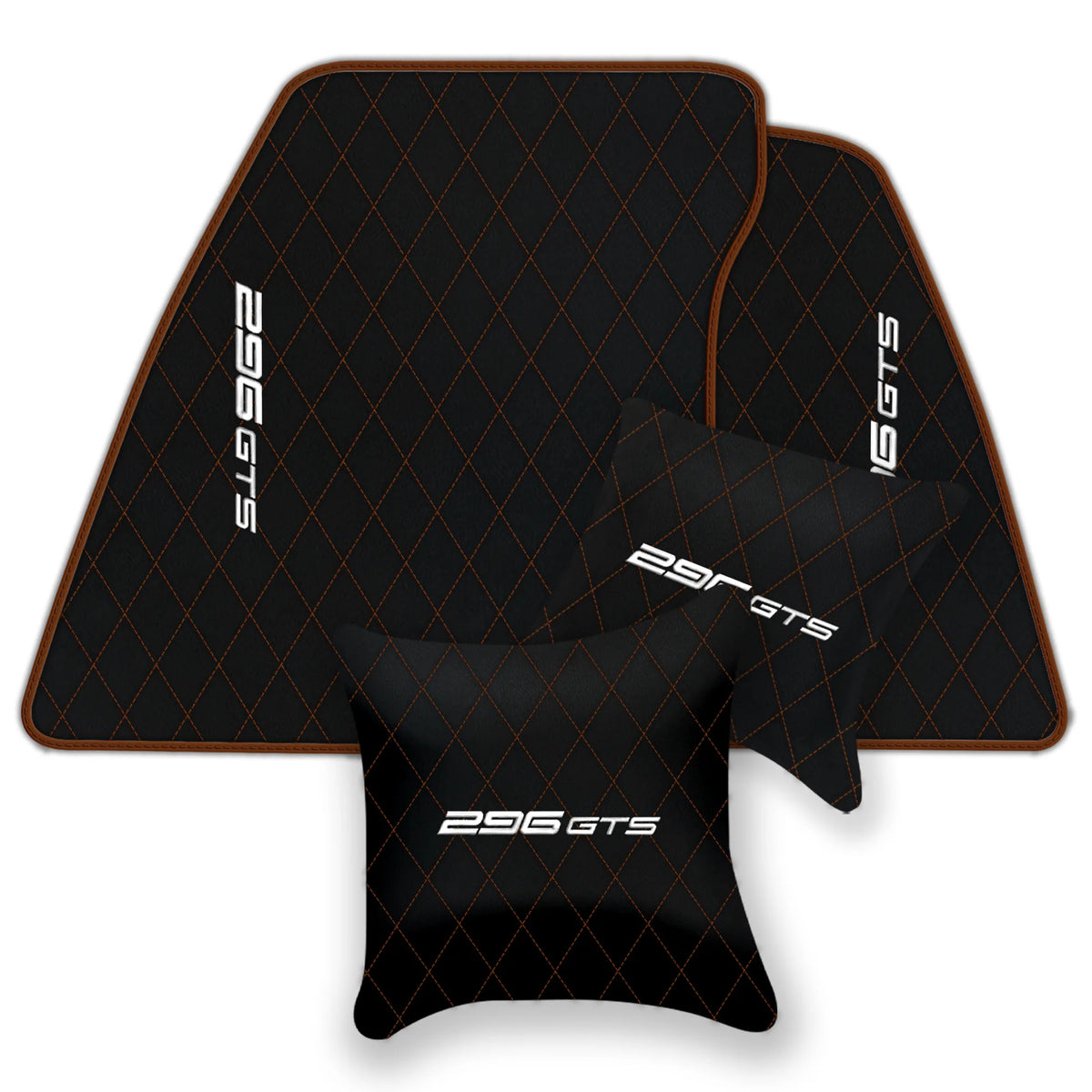Black Leather Floor Mats for Ferrari 296 GTS (2022-2027) with Single Diamond Pattern | Full Set Option