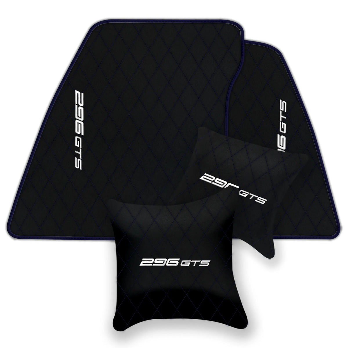 Black Leather Floor Mats for Ferrari 296 GTS (2022-2027) with Single Diamond Pattern | Full Set Option