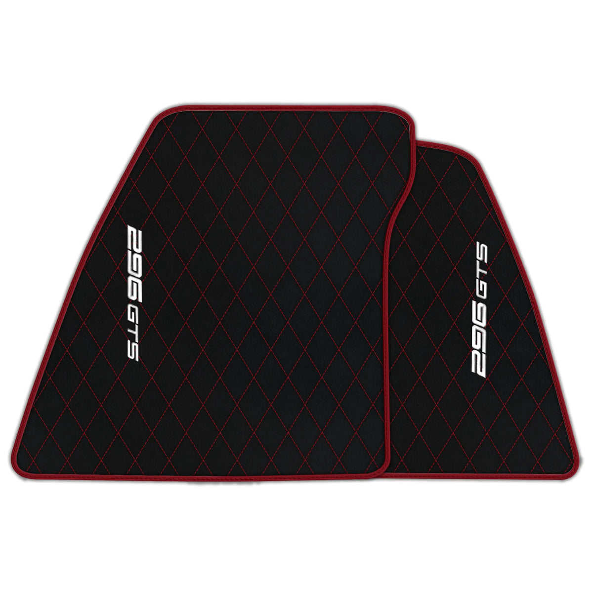 Black Leather Floor Mats for Ferrari 296 GTS (2022-2027) with Single Diamond Pattern | Full Set Option