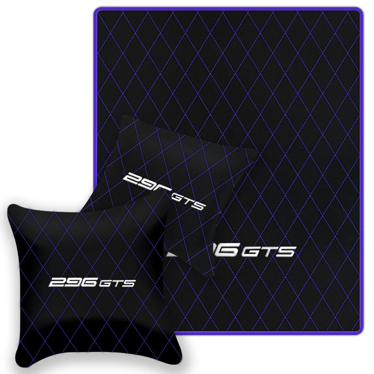 Black Leather Floor Mats for Ferrari 296 GTS (2022-2027) with Single Diamond Pattern | Full Set Option