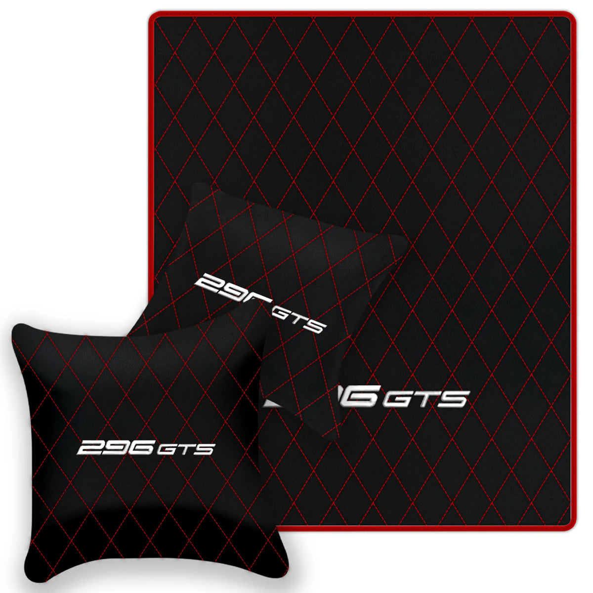 Black Leather Floor Mats for Ferrari 296 GTS (2022-2027) with Single Diamond Pattern | Full Set Option