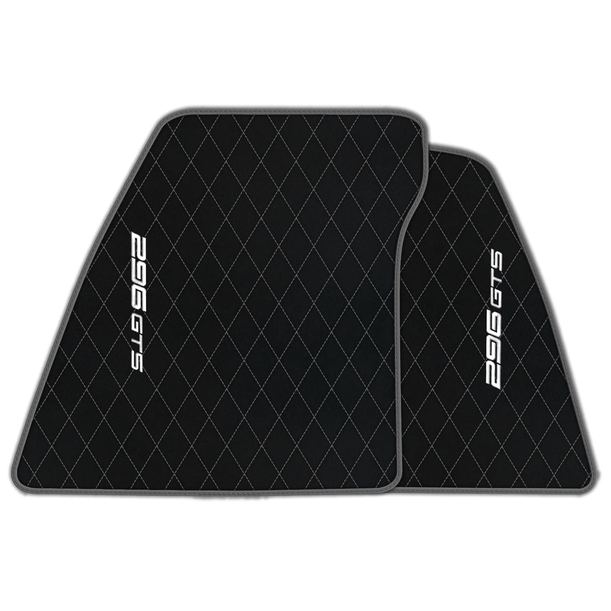 Black Leather Floor Mats for Ferrari 296 GTS (2022-2027) with Single Diamond Pattern | Full Set Option