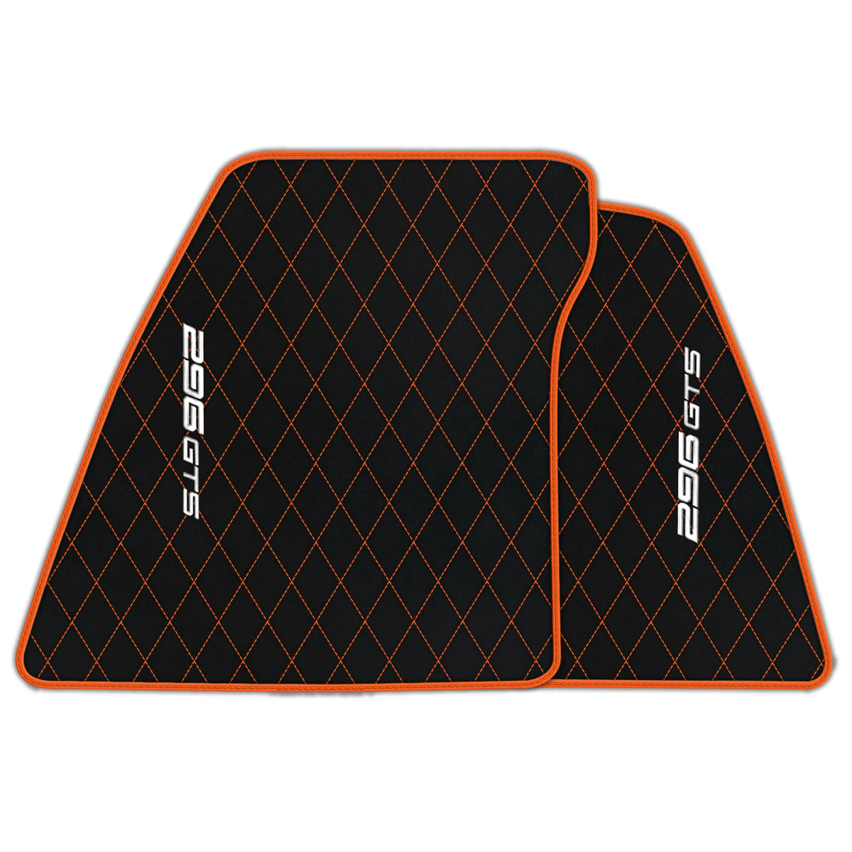 Black Leather Floor Mats for Ferrari 296 GTS (2022-2027) with Single Diamond Pattern | Full Set Option