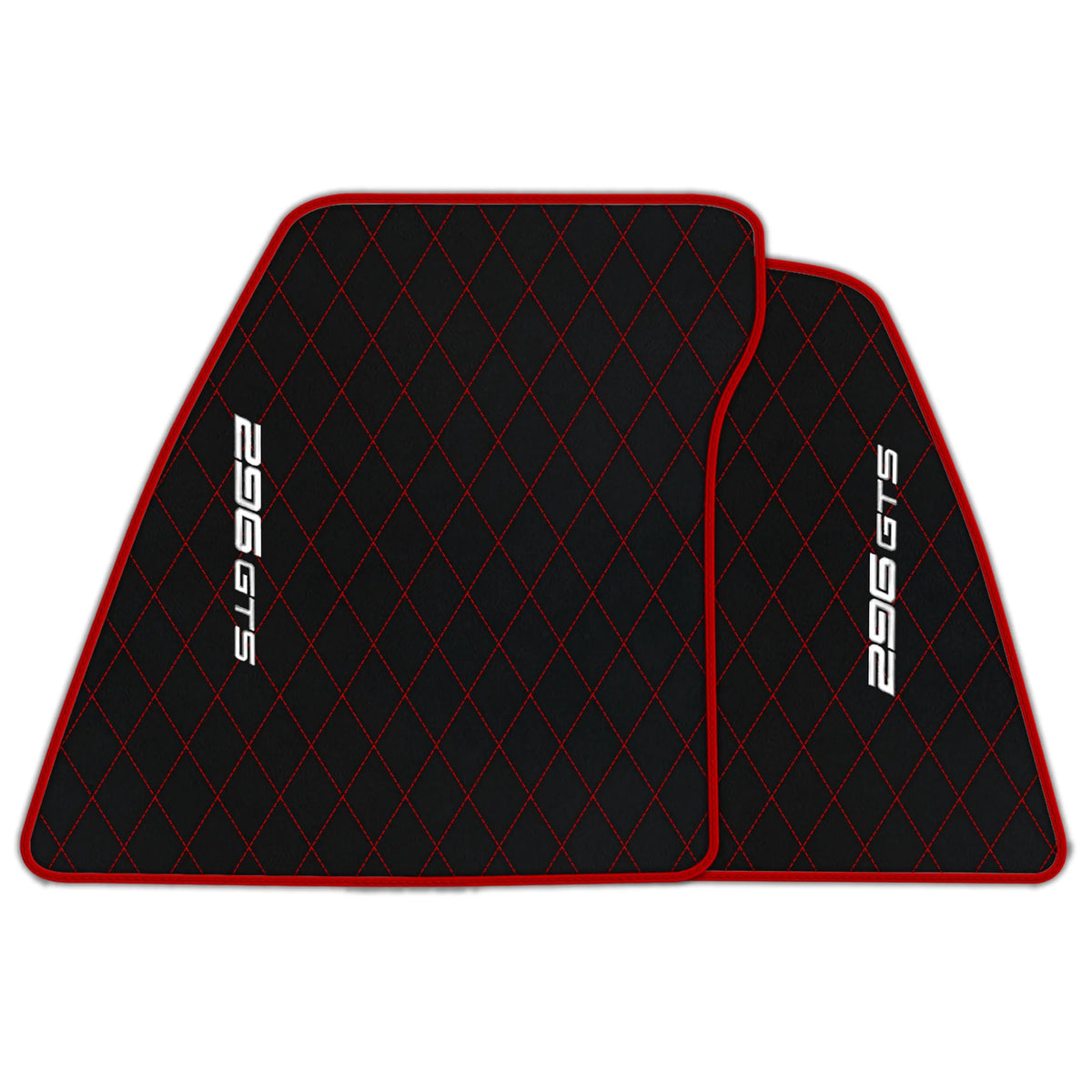 Black Leather Floor Mats for Ferrari 296 GTS (2022-2027) with Single Diamond Pattern | Full Set Option