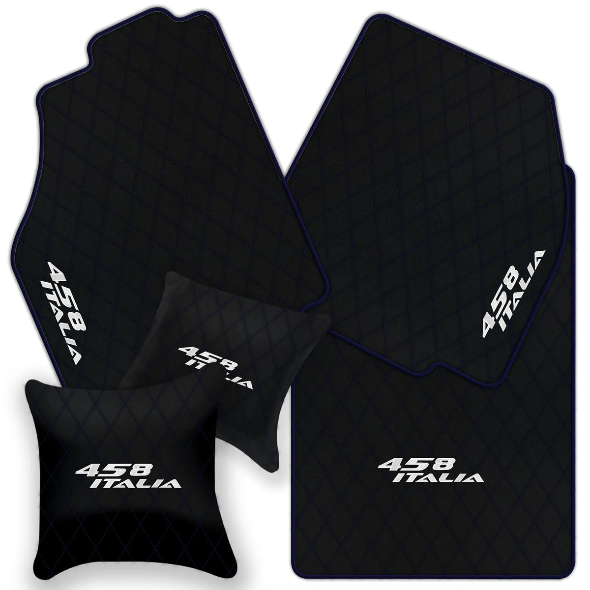Black Leather Floor Mats for Ferrari 458 Italia (2009-2015) with Single Diamond Pattern | Full Set Option