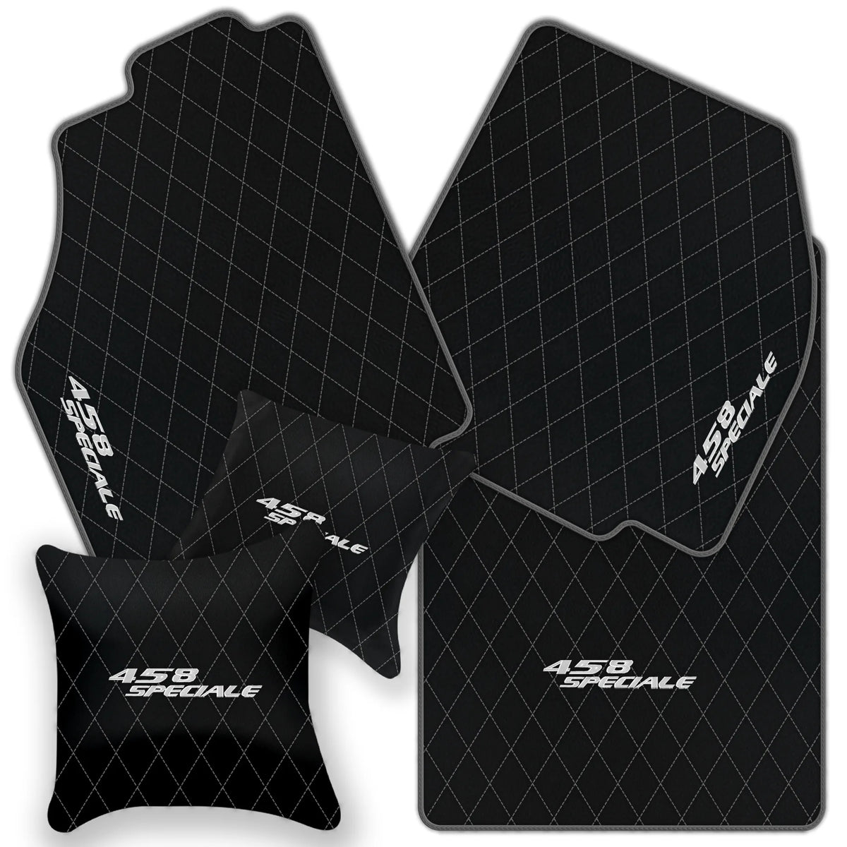 Black Leather Floor Mats for Ferrari 458 Speciale (2012-2015) with Single Diamond Pattern | Full Set Option