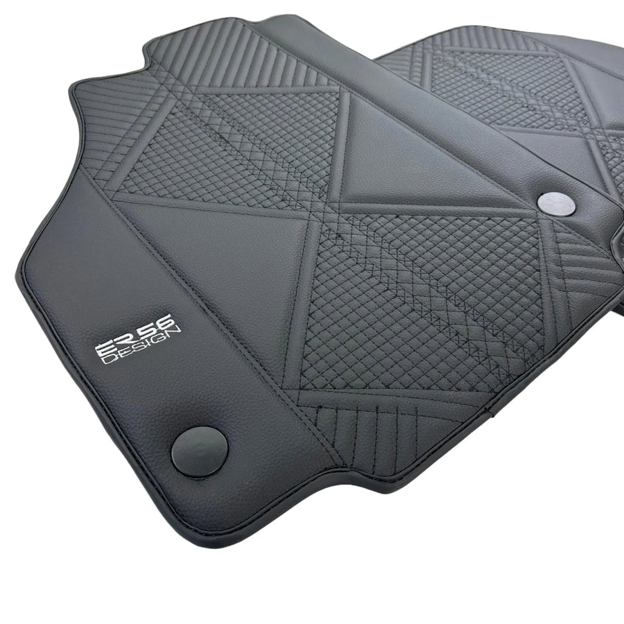 Black Leather Floor Mats For Ferrari 458 Spider (2012-2015) ER56 Design - AutoWin