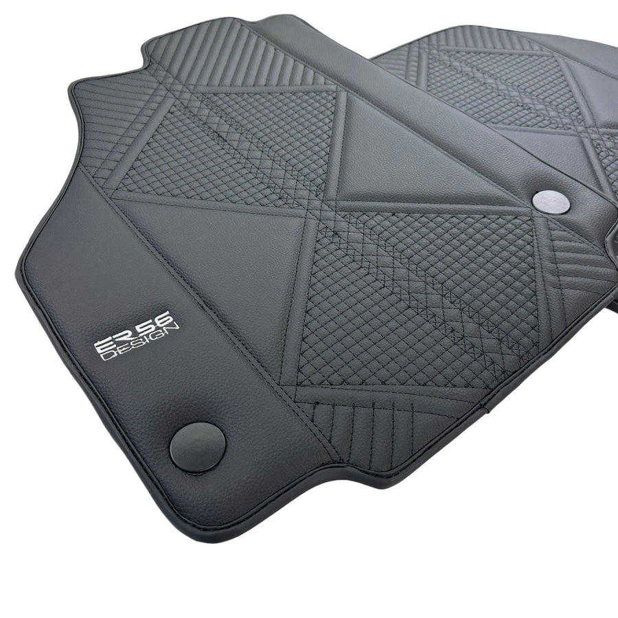 Black Leather Floor Mats For Ferrari 488 Spider (2016-2022) ER56 Design - AutoWin