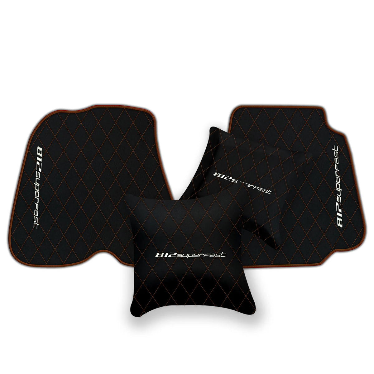 Black Leather Floor Mats for Ferrari 812 Superfast (2018-2023) with Single Diamond Pattern | Full Set Option