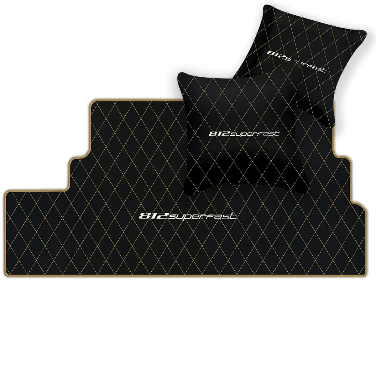 Black Leather Floor Mats for Ferrari 812 Superfast (2018-2023) with Single Diamond Pattern | Full Set Option