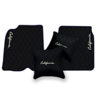Black Leather Floor Mats for Ferrari California (2008-2014) with Double Diamond Pattern | Full Set Option